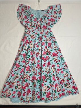 Ann Taylor Light Blue strawberries Dress Pink & Green Print cottage garden